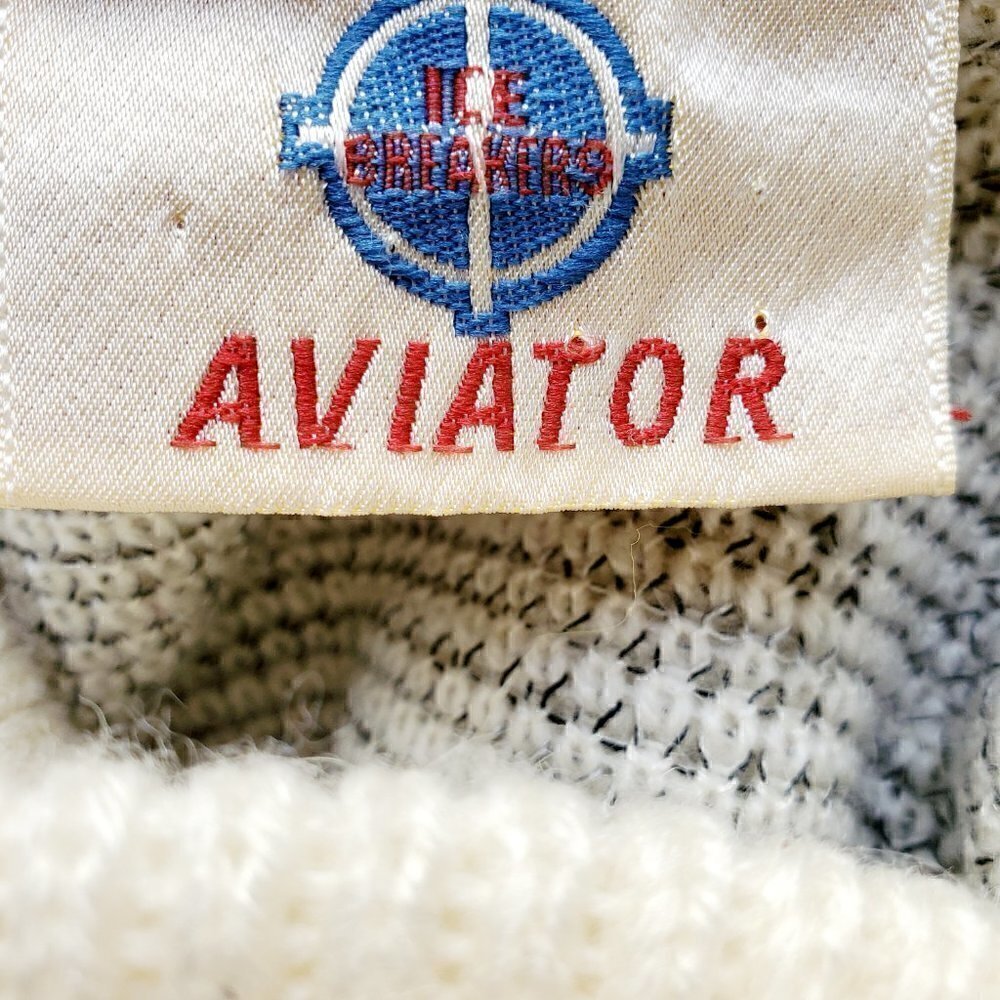 Aviator Abstract Fit Cream-Grey Wool Blend Knit TurtleNeck Sweater. Size Small - Picture 7 of 9